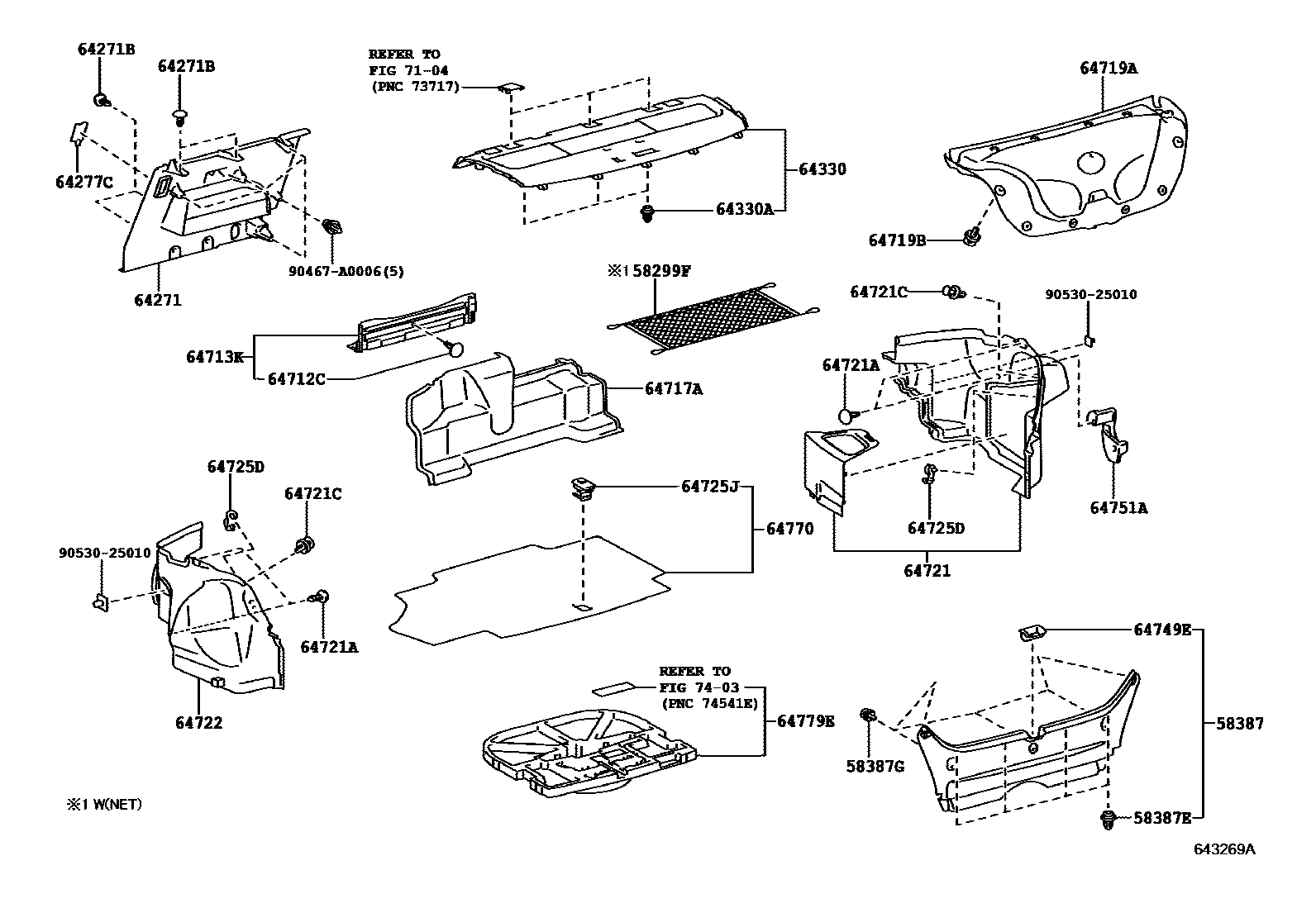 Toyota CAMRY 杂物箱板和行李箱垫 EPC diagram — 643269A