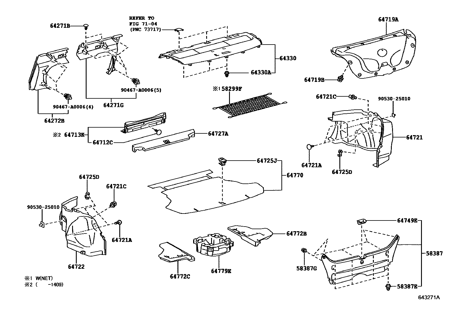 Toyota CAMRY 杂物箱板和行李箱垫 EPC diagram — 643271A