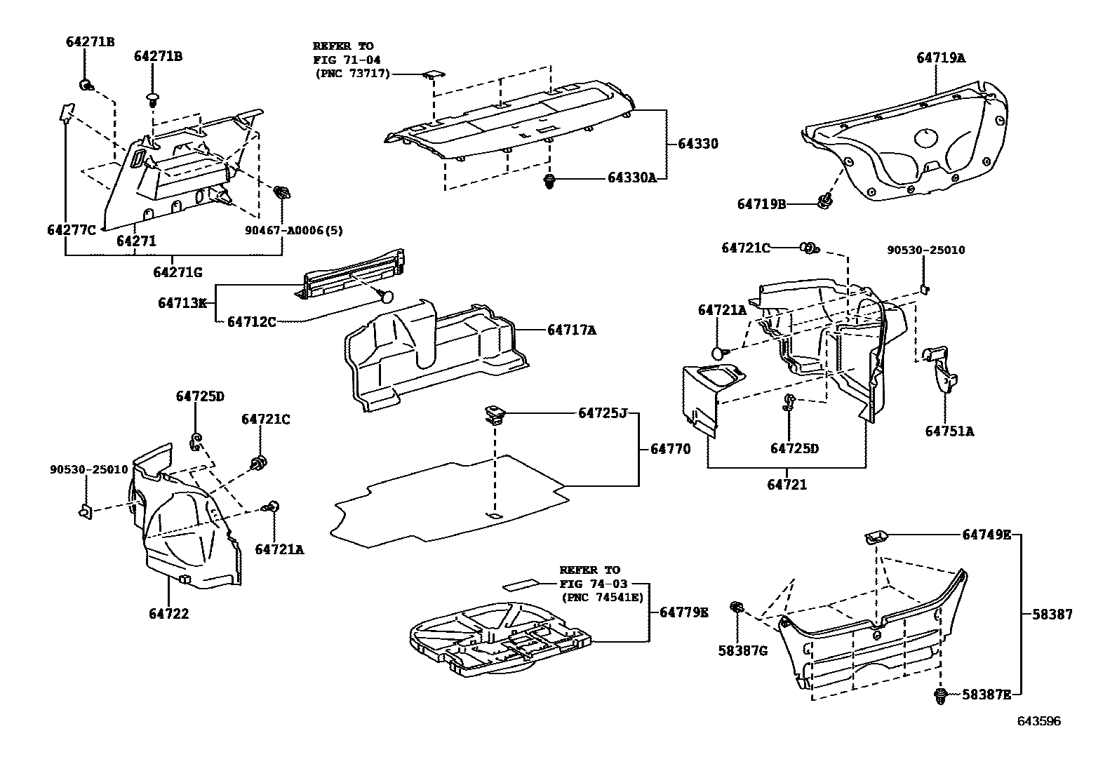 Toyota CAMRY 杂物箱板和行李箱垫 EPC diagram — 643596