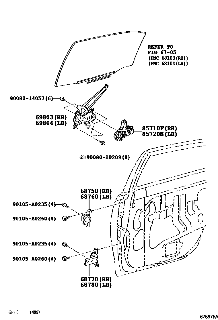 Toyota CAMRY 后门车窗升降器和合页 EPC diagram — 676875A