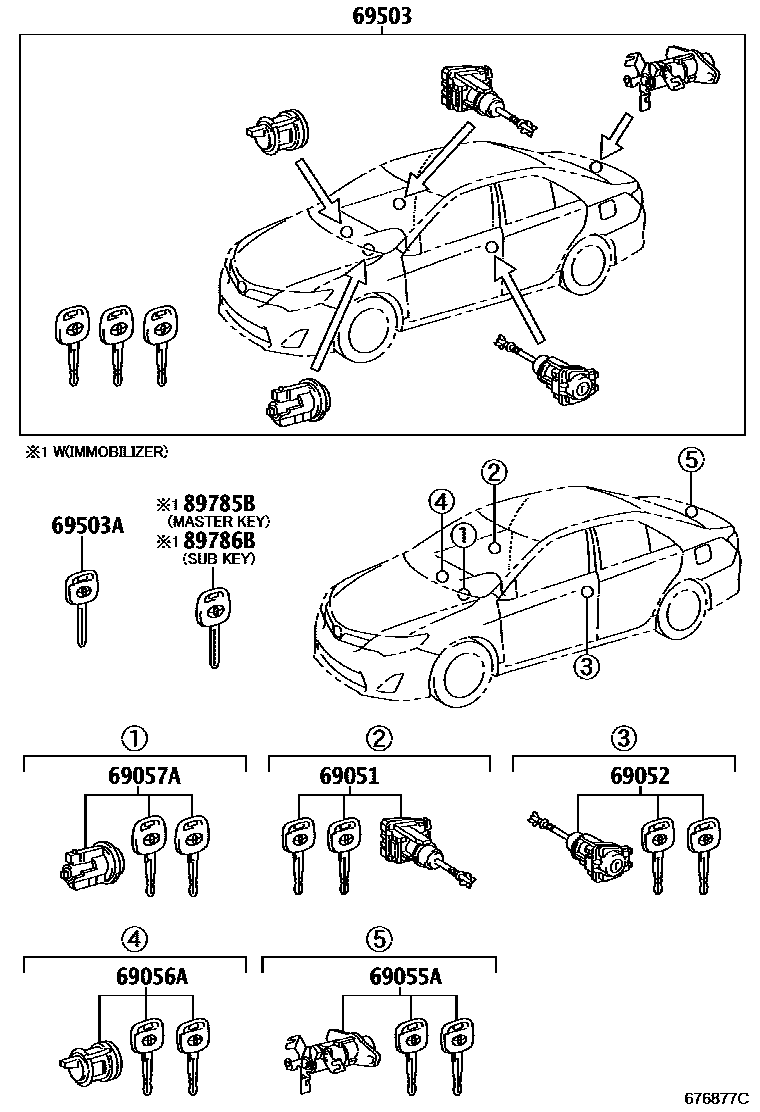 Toyota CAMRY 锁芯组件 EPC diagram — 676877C