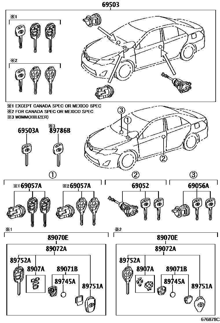 Toyota CAMRY 锁芯组件 EPC diagram — 676878C