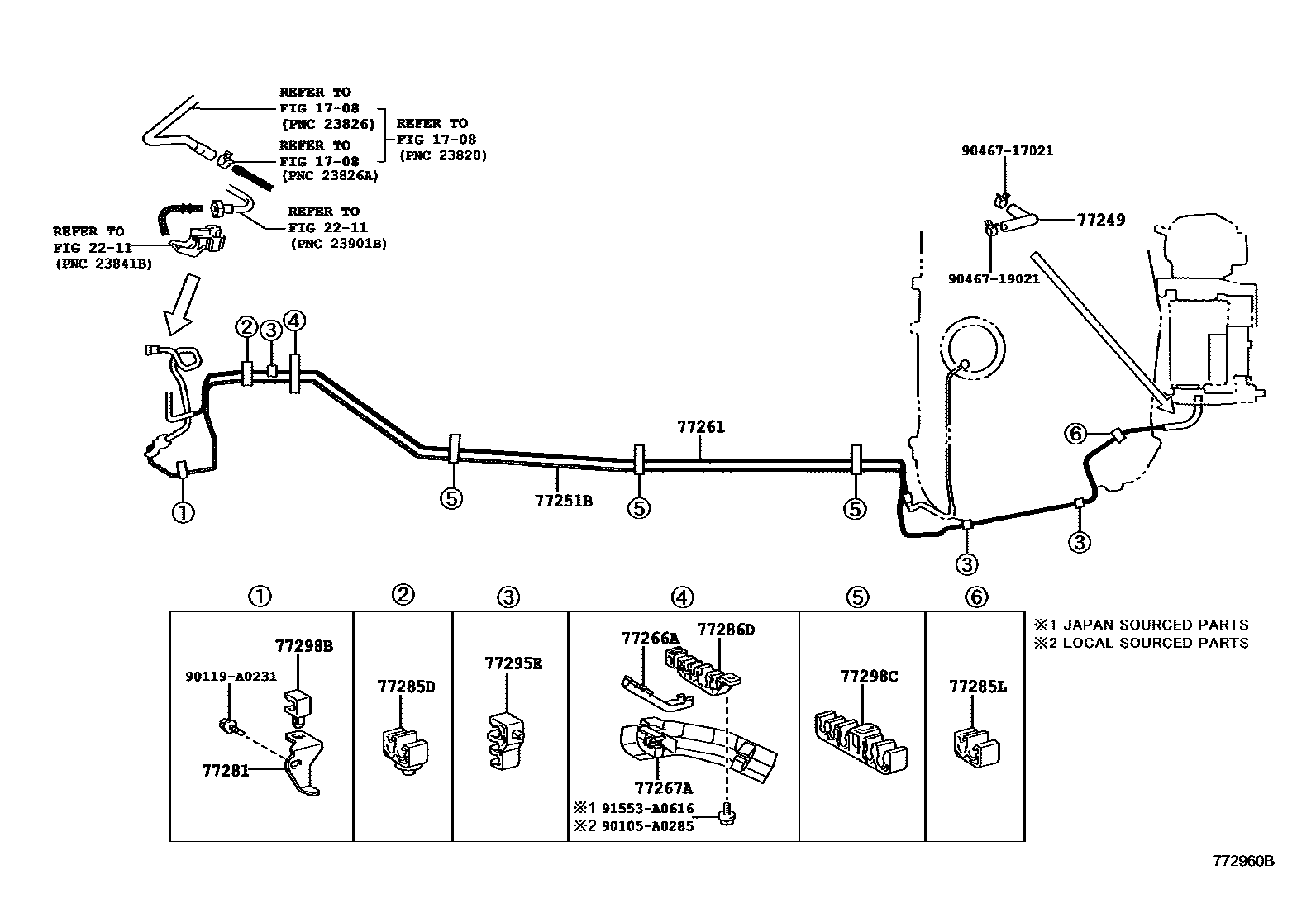 Toyota CAMRY 燃油箱和燃油管 EPC diagram — 772960B