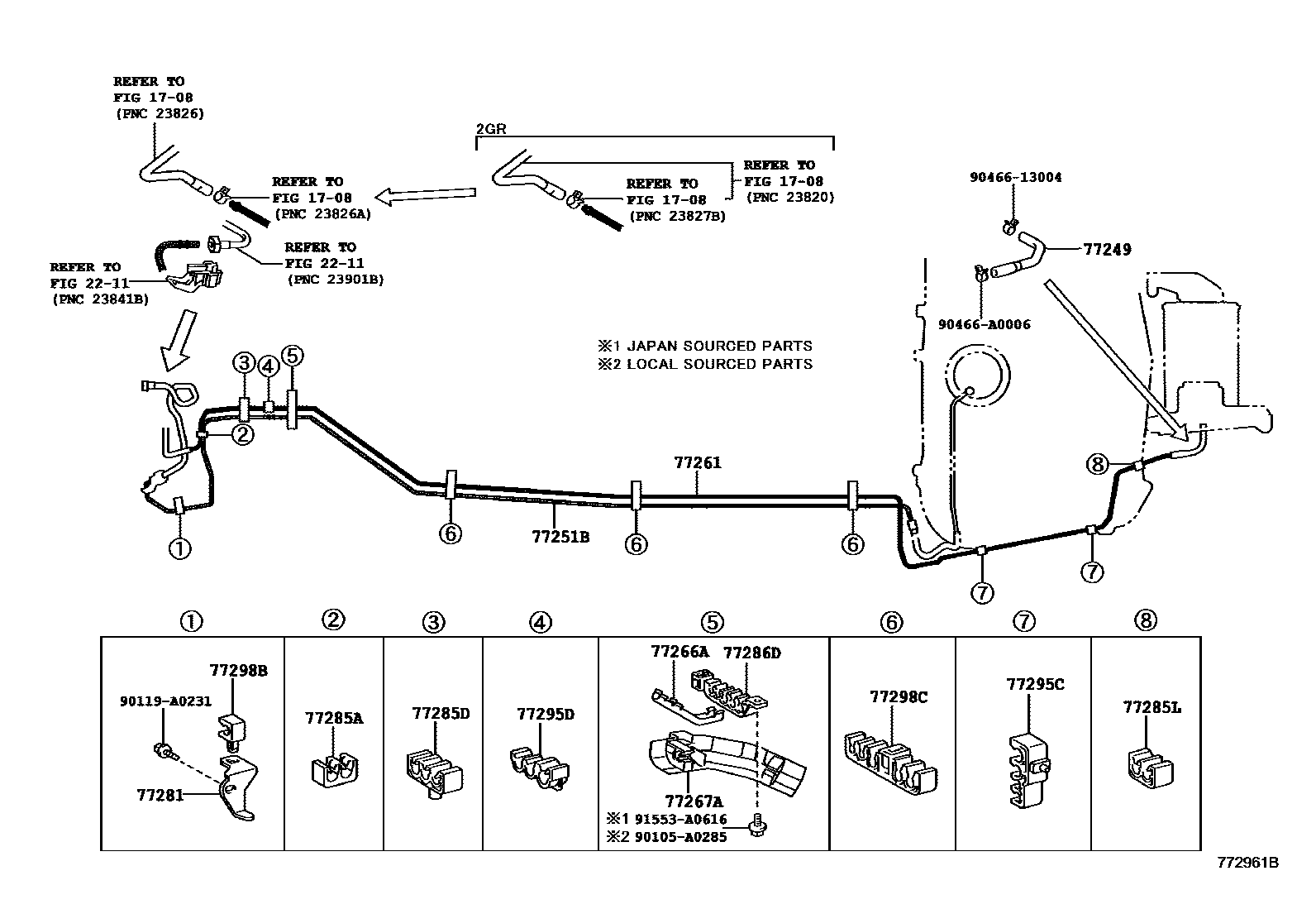 Toyota CAMRY 燃油箱和燃油管 EPC diagram — 772961B