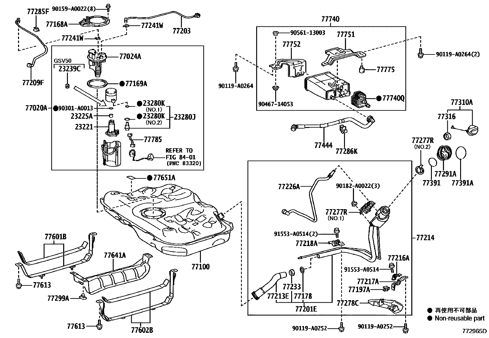 Toyota CAMRY 燃油箱和燃油管 EPC diagram — 772965D