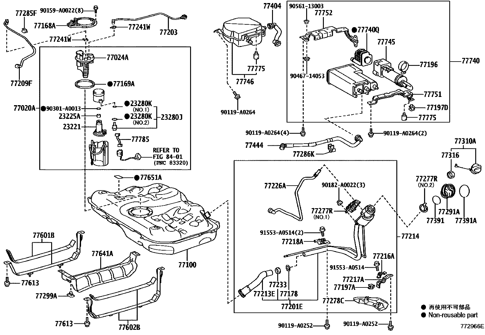 Toyota CAMRY 燃油箱和燃油管 EPC diagram — 772966E