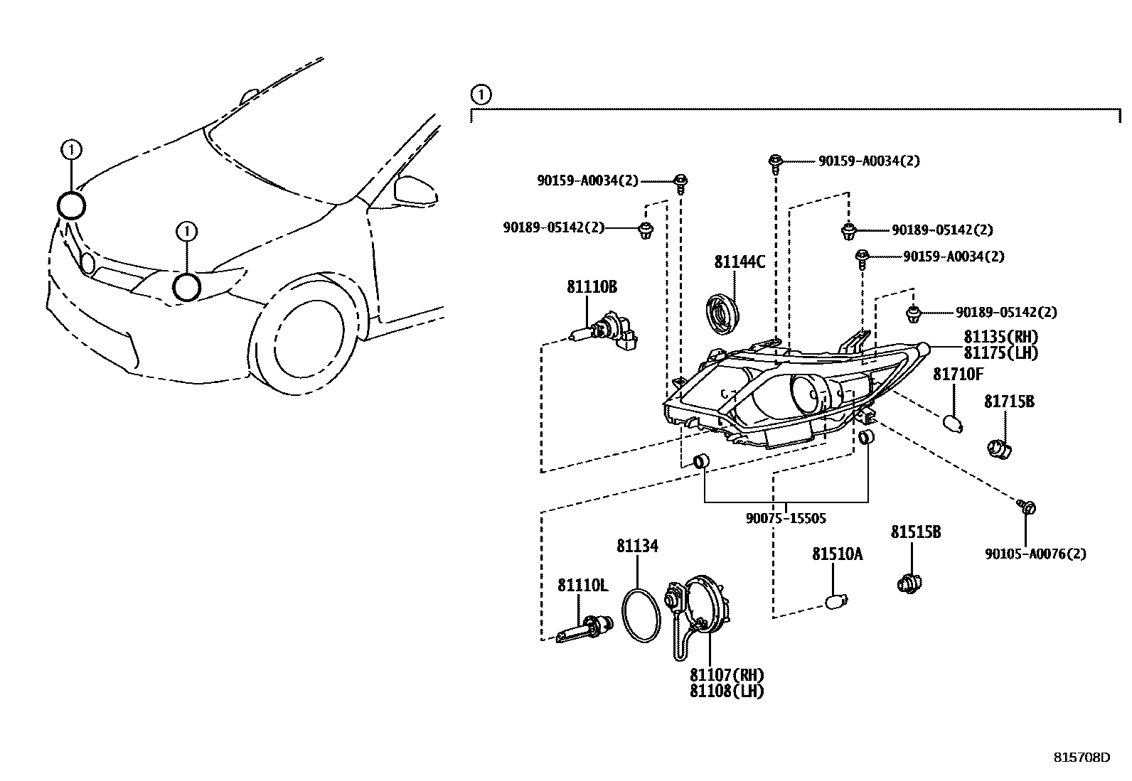 Toyota CAMRY Headlamp EPC diagram — 815708D