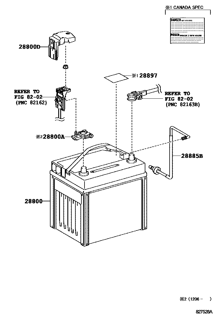 Toyota CAMRY 蓄电池和蓄电池电缆 EPC diagram — 827528A