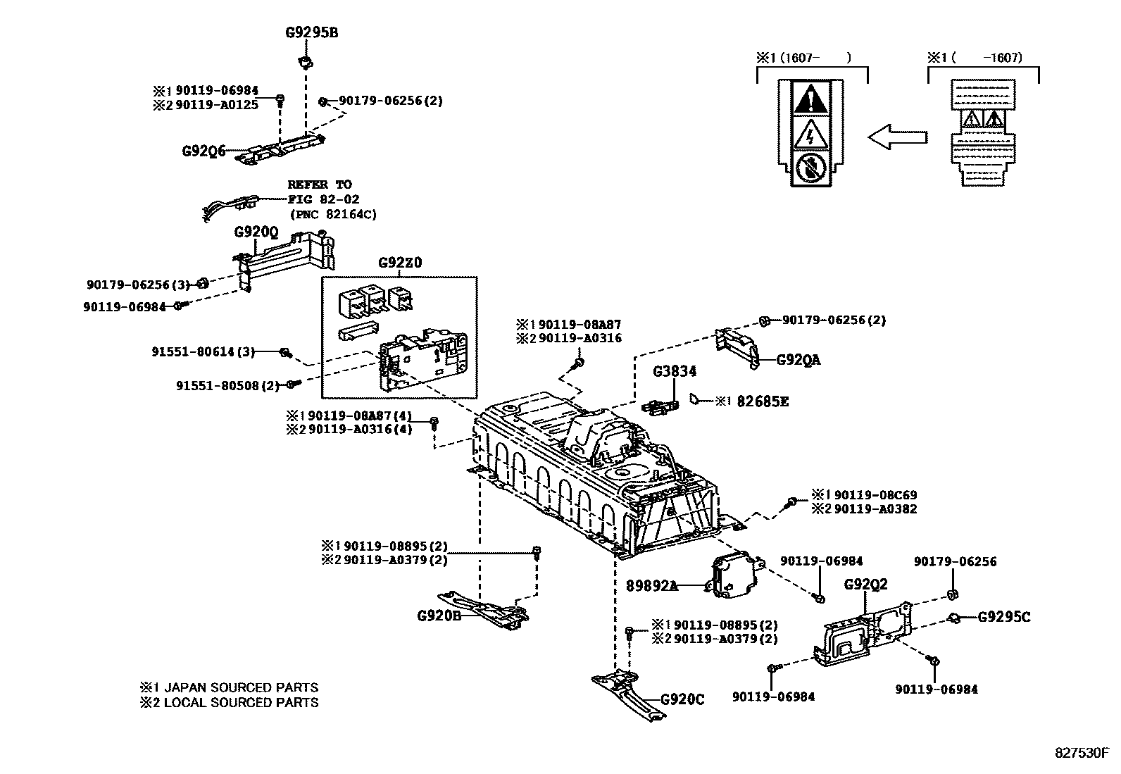 Toyota CAMRY 蓄电池和蓄电池电缆 EPC diagram — 827530F
