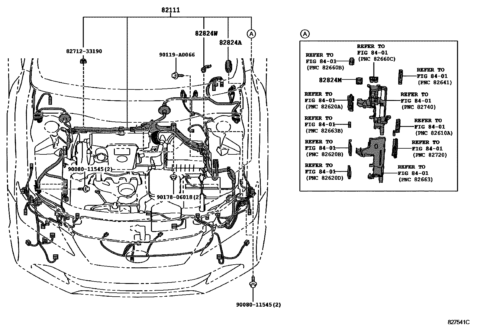 Toyota CAMRY 线束和卡夹 EPC diagram — 827541C