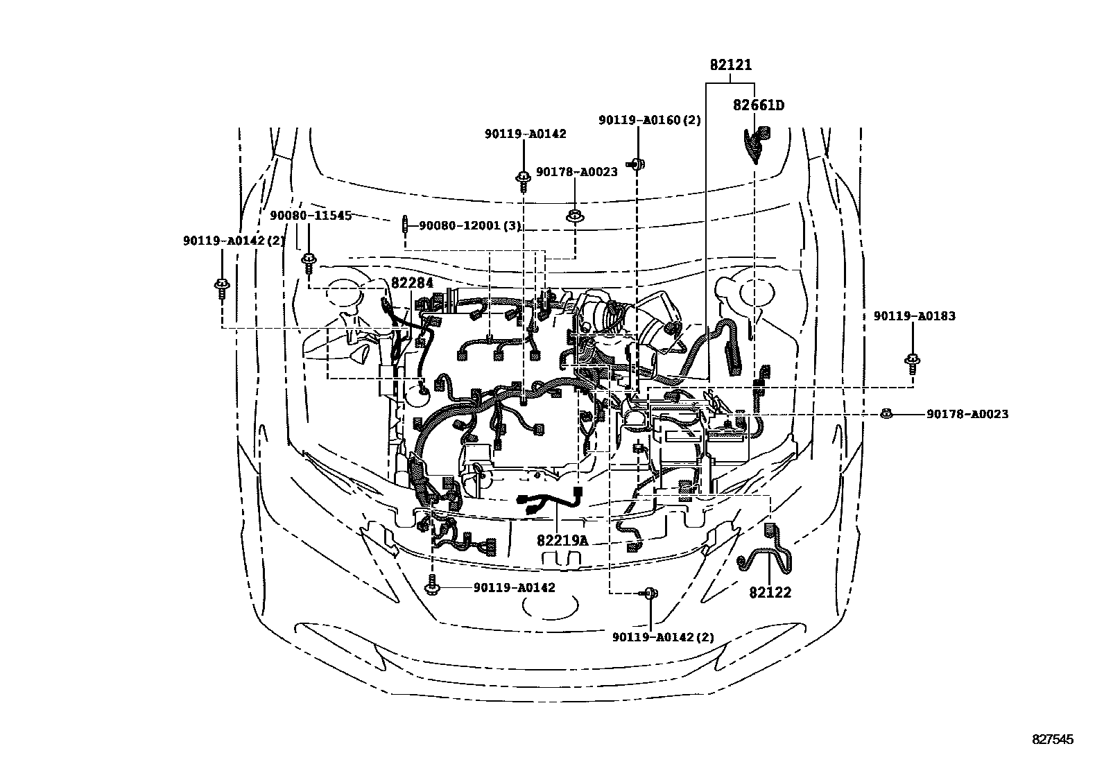 Toyota CAMRY 线束和卡夹 EPC diagram — 827545