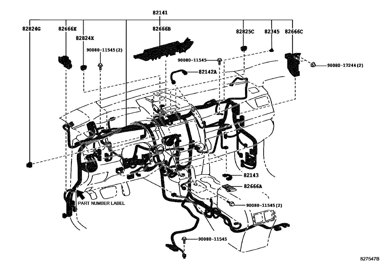 Toyota CAMRY 线束和卡夹 EPC diagram — 827547B