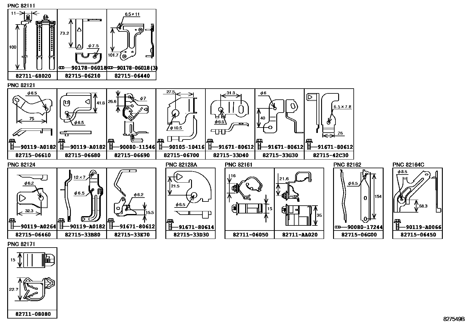 Toyota CAMRY 线束和卡夹 EPC diagram — 827549B