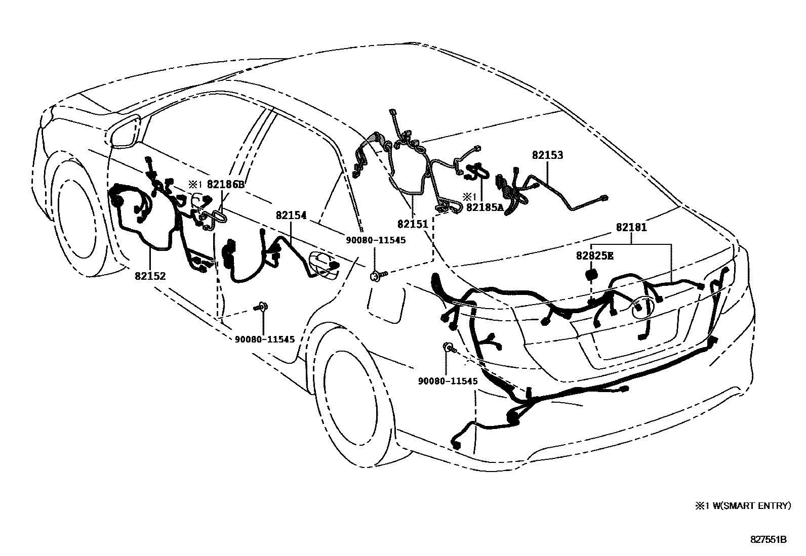 Toyota CAMRY 线束和卡夹 EPC diagram — 827551B