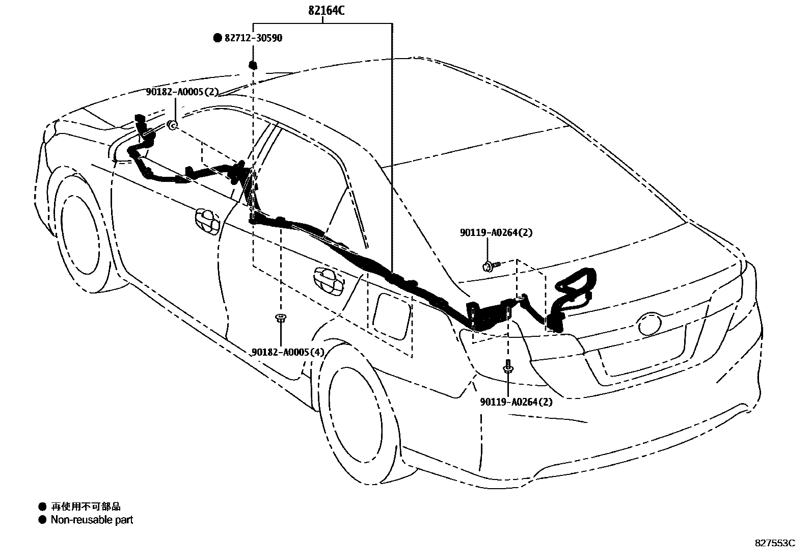 Toyota CAMRY 线束和卡夹 EPC diagram — 827553C