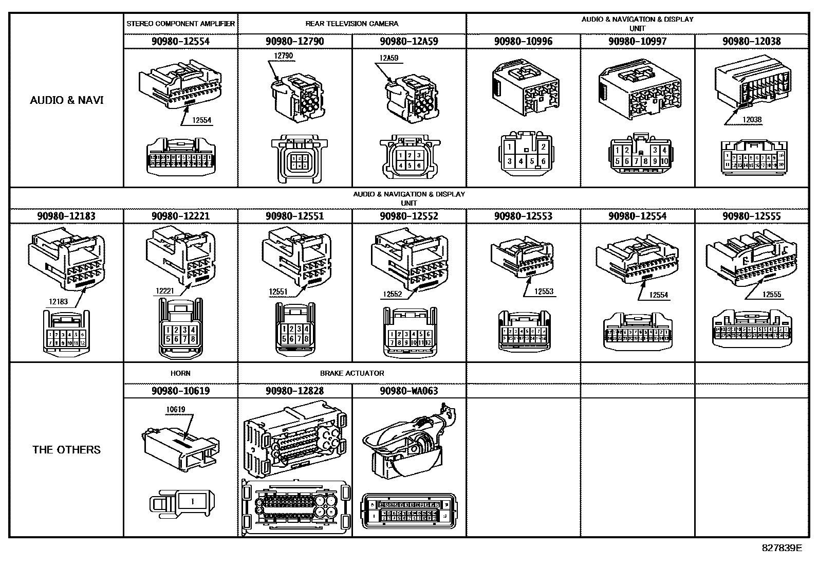 Toyota CAMRY 线束和卡夹 EPC diagram — 827839E