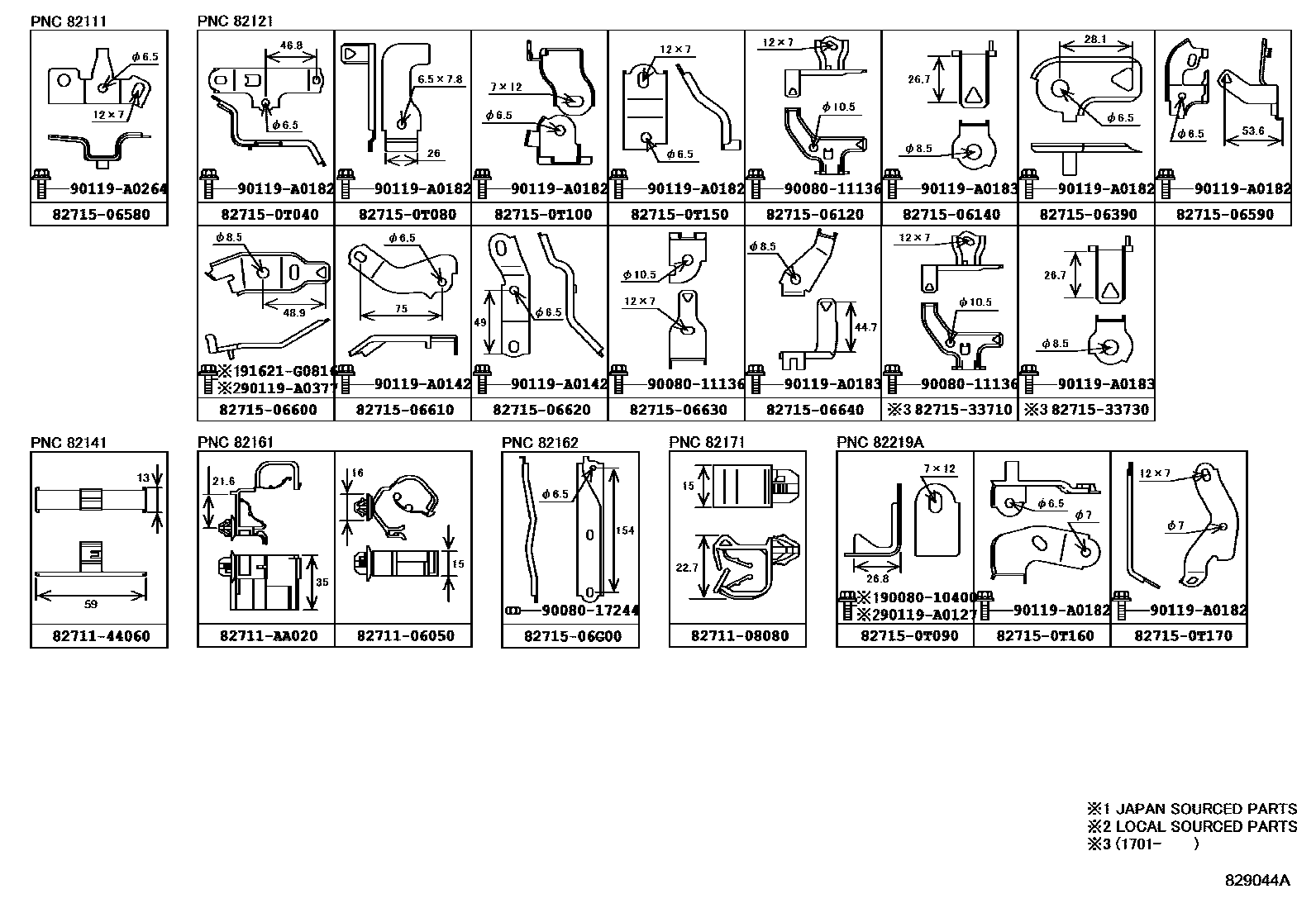 Toyota CAMRY 线束和卡夹 EPC diagram — 829044A
