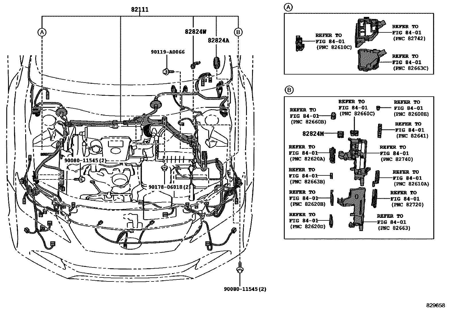 Toyota CAMRY 线束和卡夹 EPC diagram — 829658
