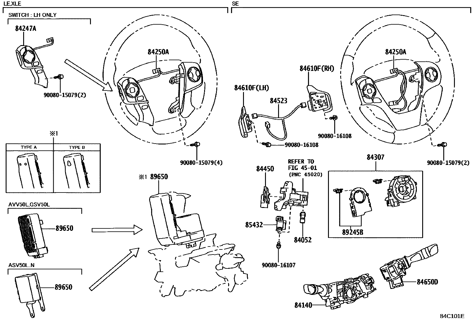 Toyota CAMRY 开关和继电器和ECU EPC diagram — 84C101E