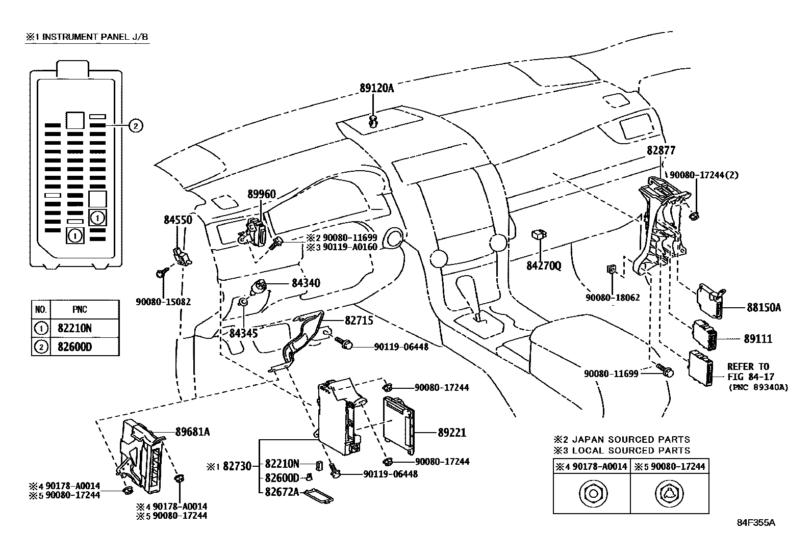 Toyota CAMRY 开关和继电器和ECU EPC diagram — 84F355A