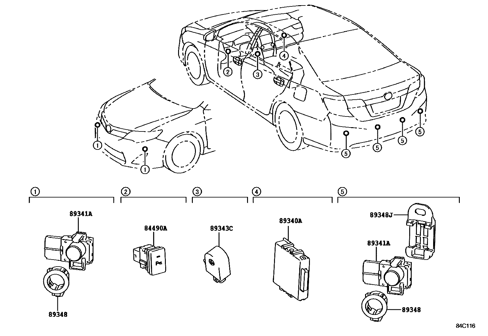 Toyota CAMRY 测距雷达和倒车雷达 EPC diagram — 84C116