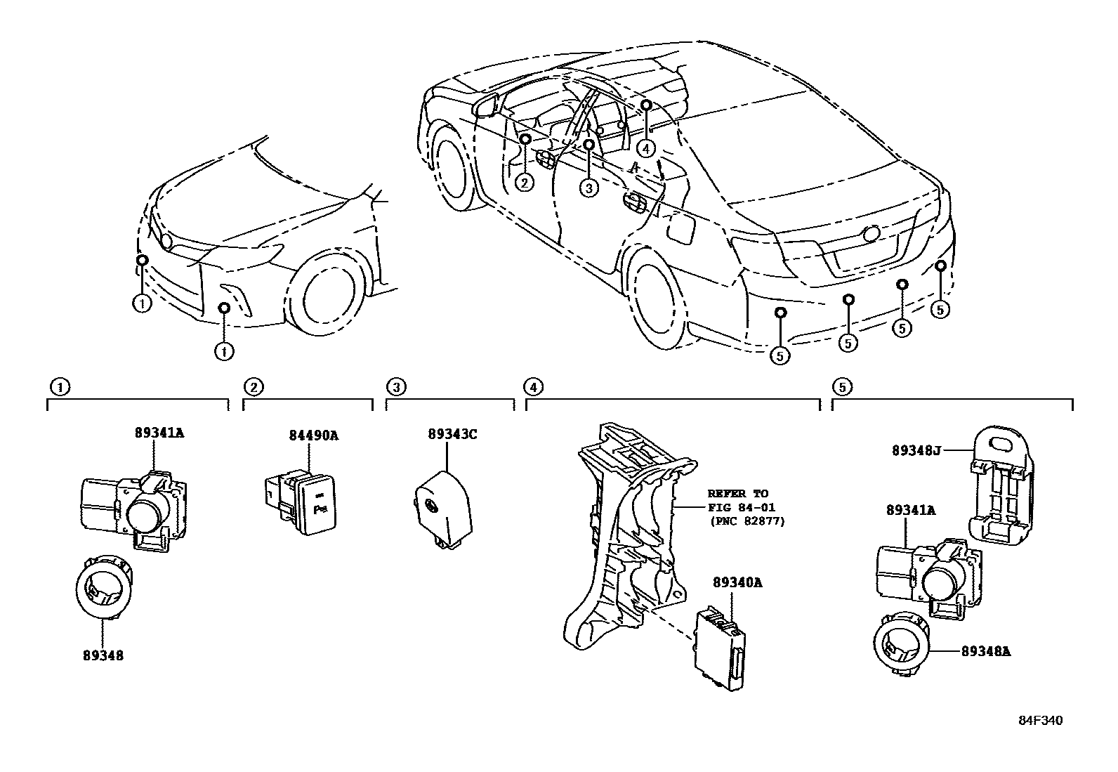 Toyota CAMRY 测距雷达和倒车雷达 EPC diagram — 84F340