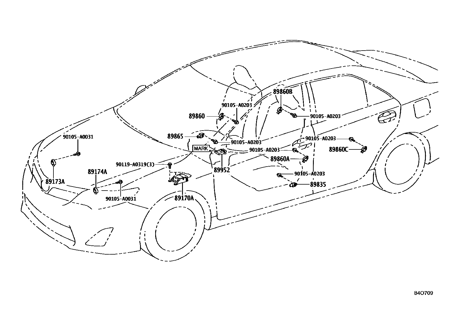 Toyota CAMRY 空气囊 EPC diagram — 84O709