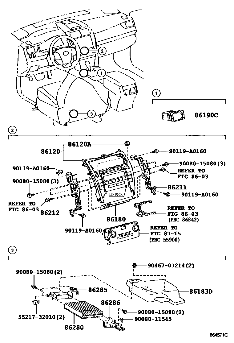 Toyota CAMRY 收音机、放大器和冷凝器 EPC diagram — 864571C