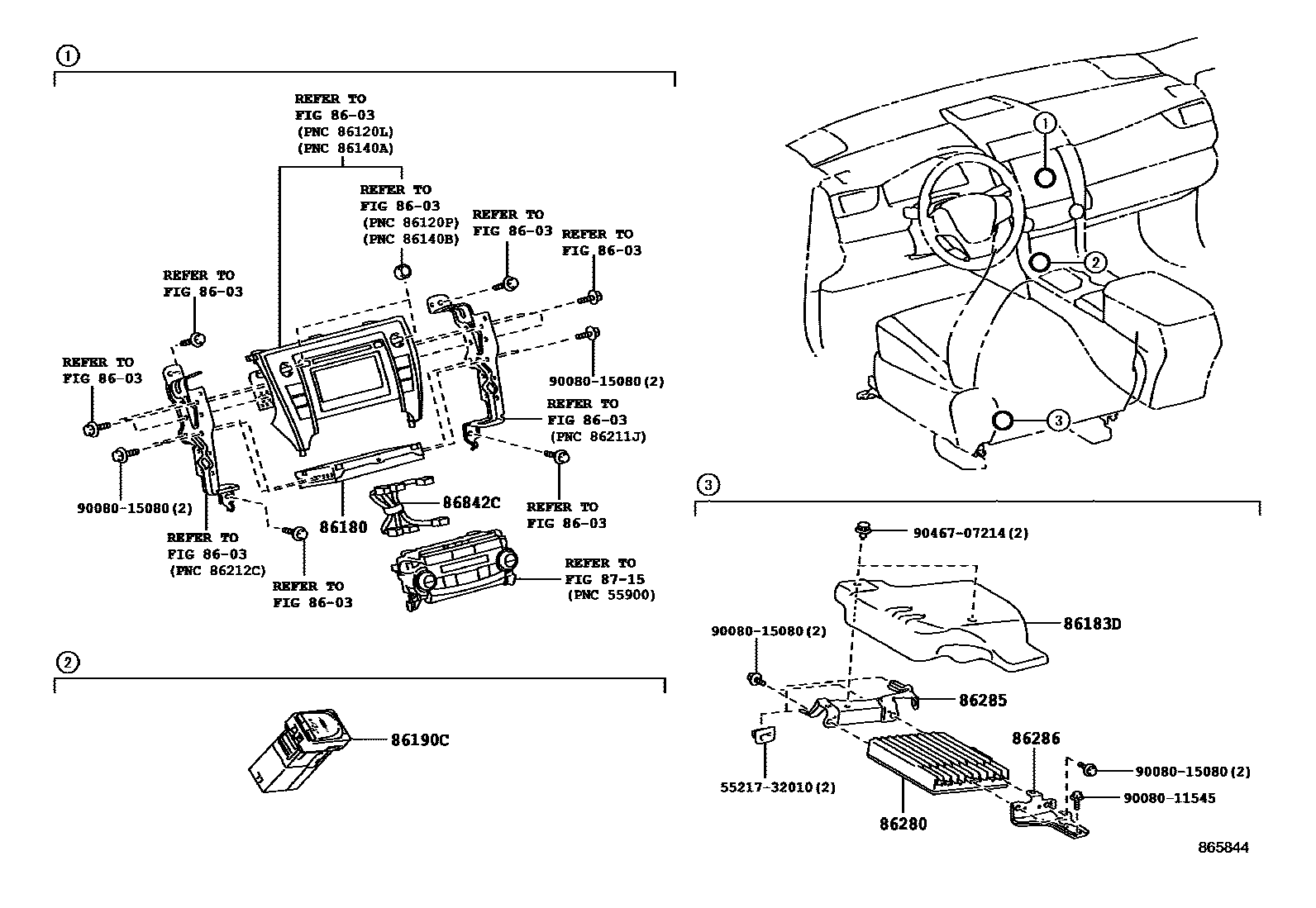Toyota CAMRY 收音机、放大器和冷凝器 EPC diagram — 865844