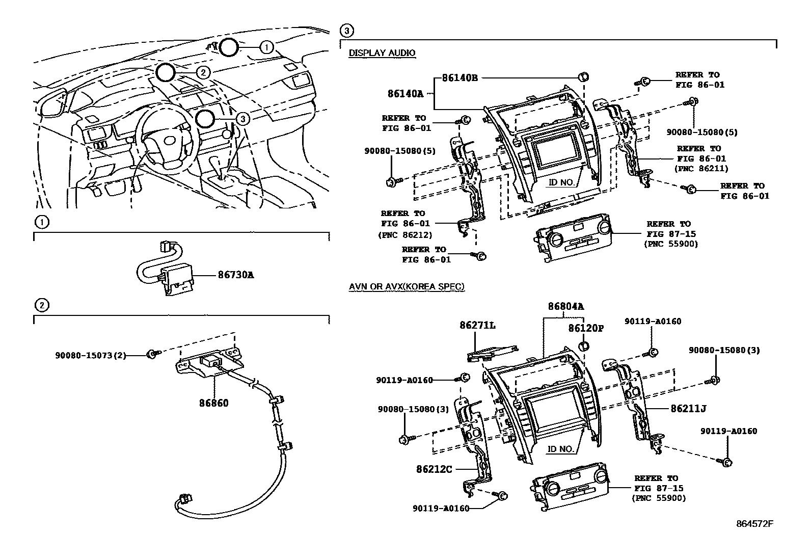 Toyota CAMRY 导航和前监视器显示屏 EPC diagram — 864572F