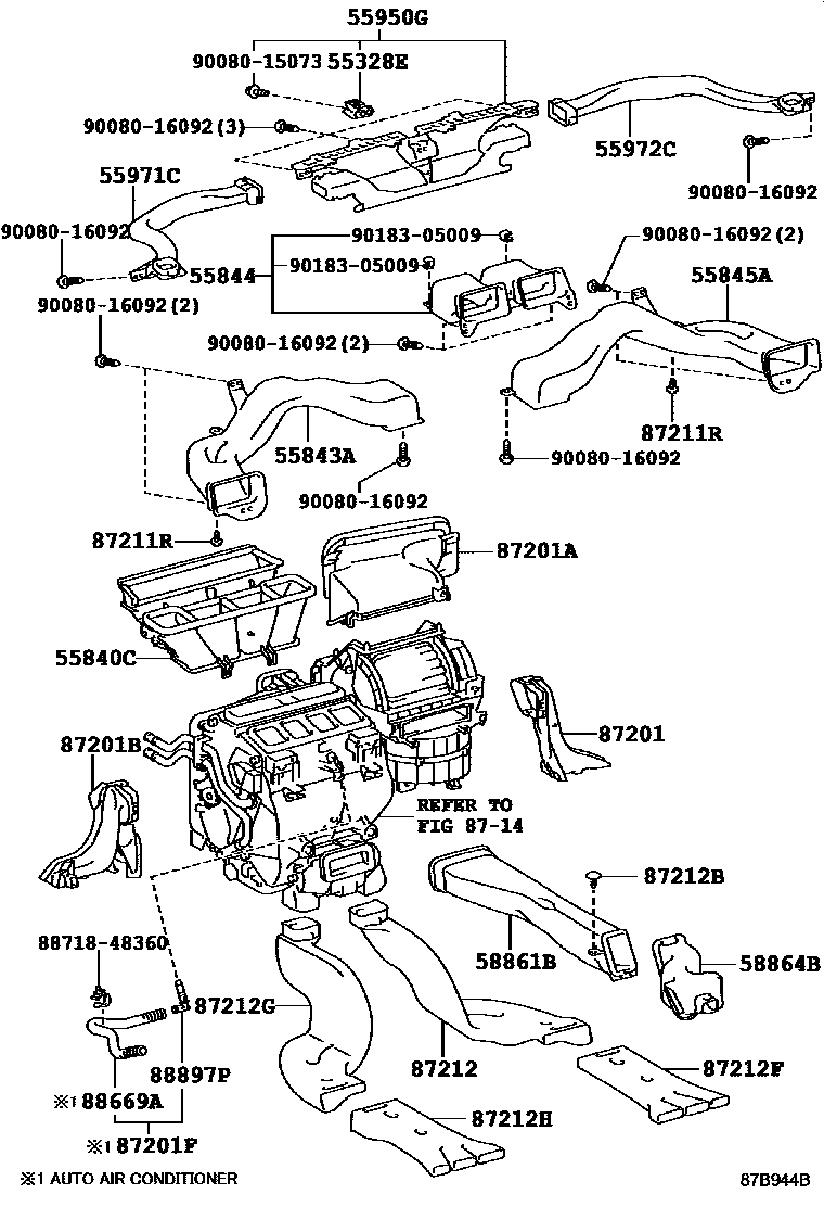 Toyota CAMRY 暖风和空调系统 - 控制器和风管 EPC diagram — 87B944B
