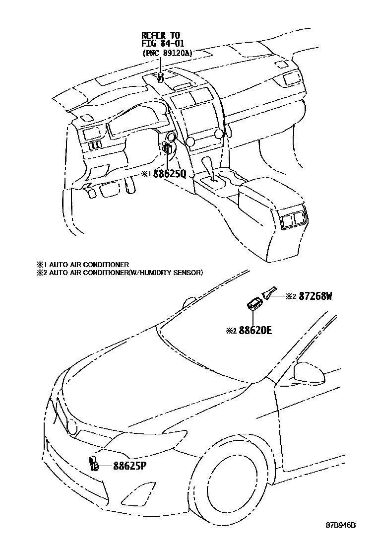 Toyota CAMRY 暖风和空调系统 - 控制器和风管 EPC diagram — 87B946B