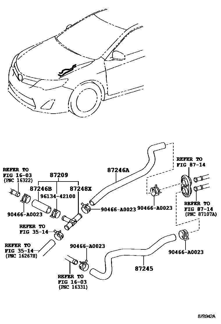 Toyota CAMRY 暖风和空调系统 - 水管 EPC diagram — 87B942A