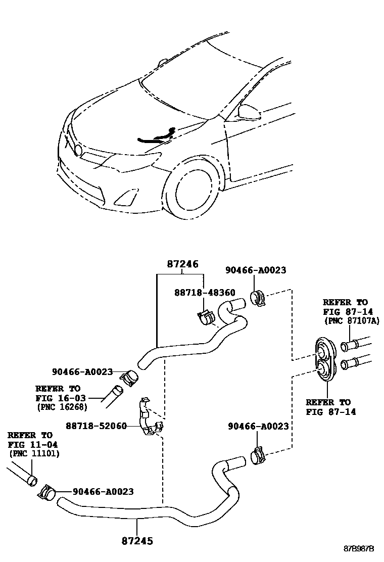 Toyota CAMRY 暖风和空调系统 - 水管 EPC diagram — 87B987B
