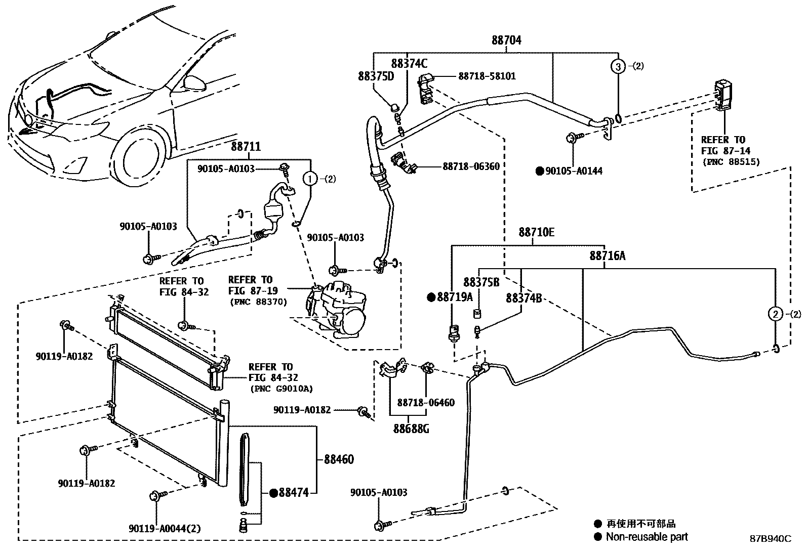 Toyota CAMRY Heating & Air Conditioning - Cooler Piping EPC diagram — 87B940C