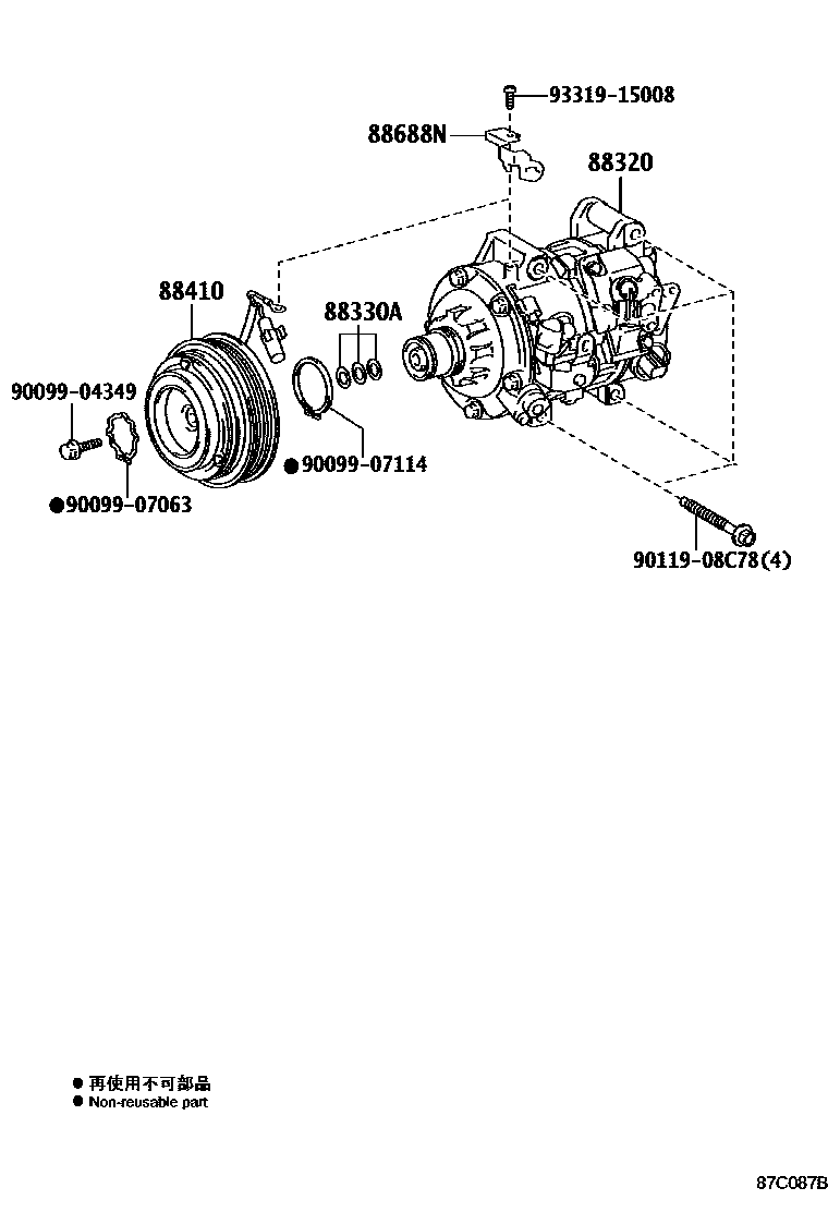 Toyota CAMRY Heating & Air Conditioning - Compressor EPC diagram — 87C087B