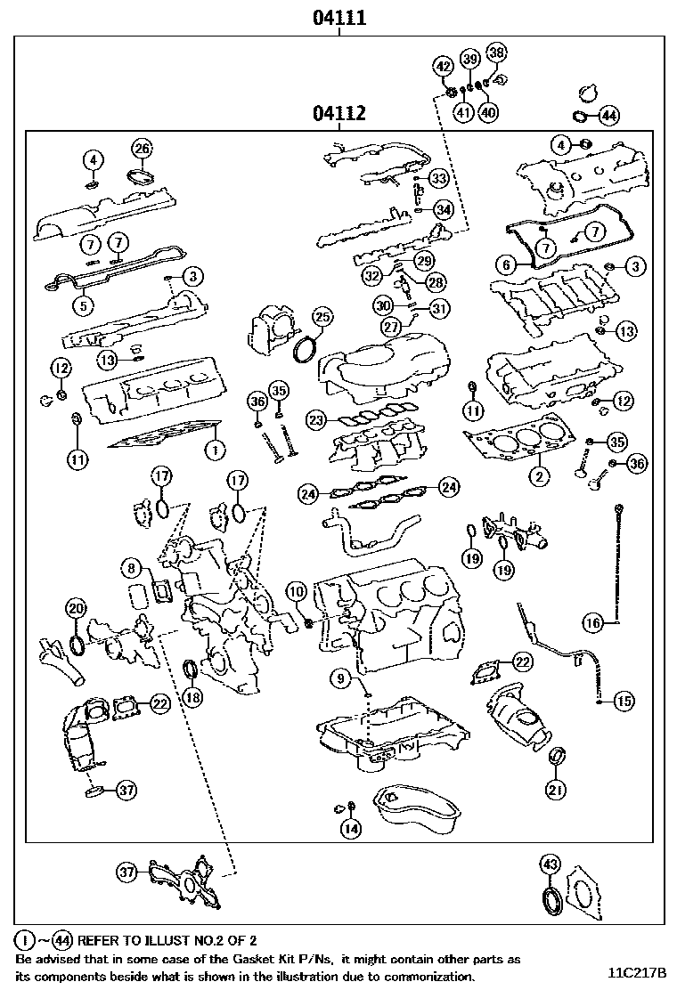 Toyota CAMRY Engine Overhaul Gasket Kit EPC diagram — 11C217B