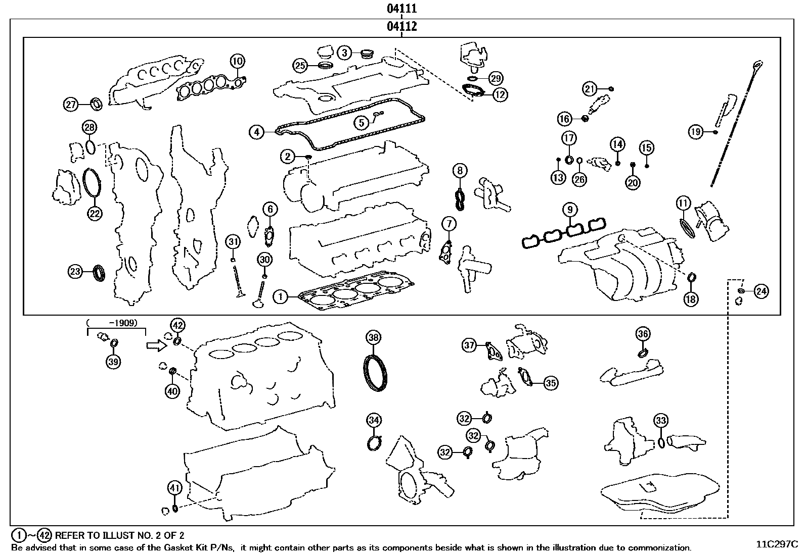 Toyota CAMRY Engine Overhaul Gasket Kit EPC diagram — 11C297C