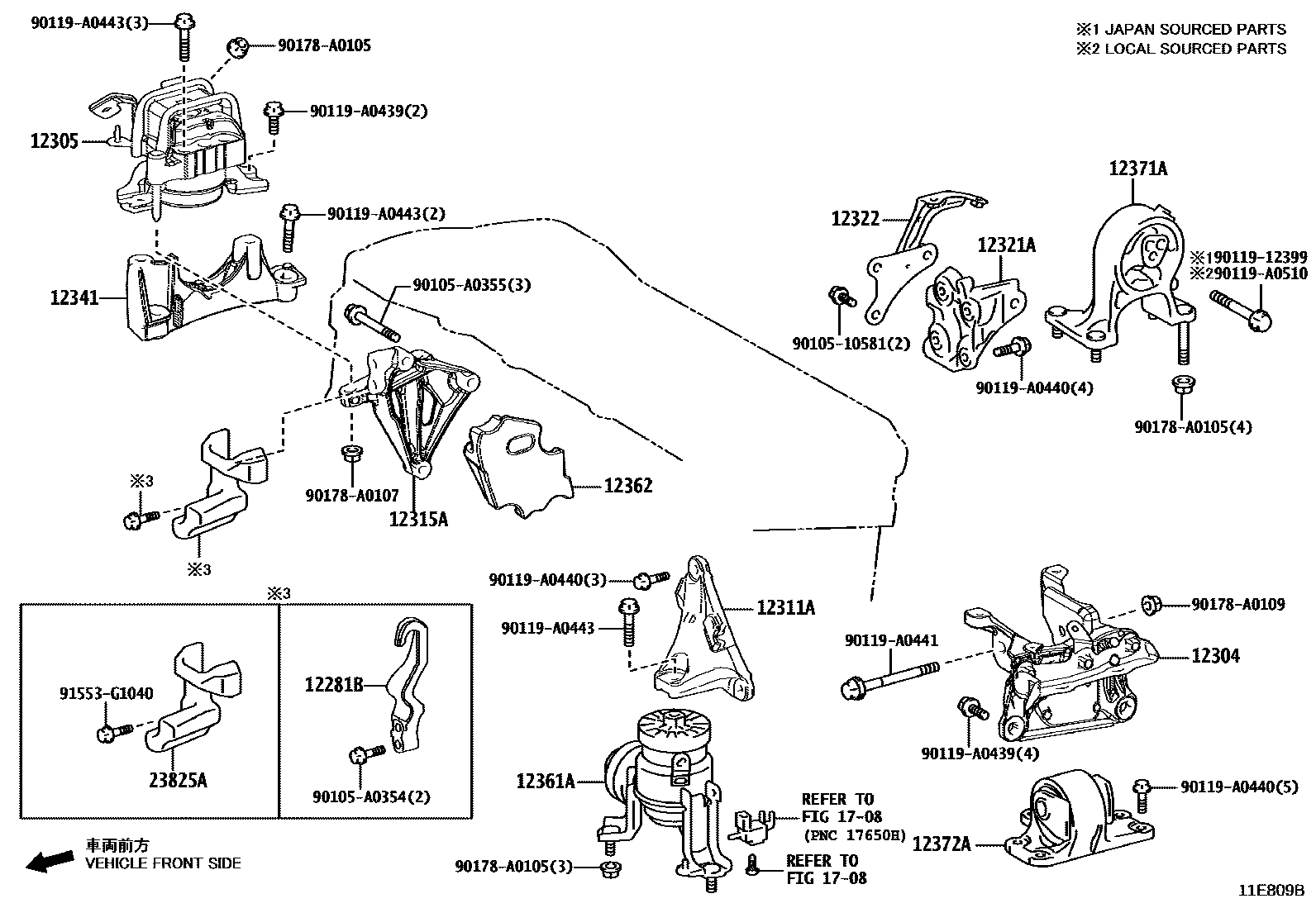 Toyota CAMRY Engine Mounting EPC diagram — 11E809B