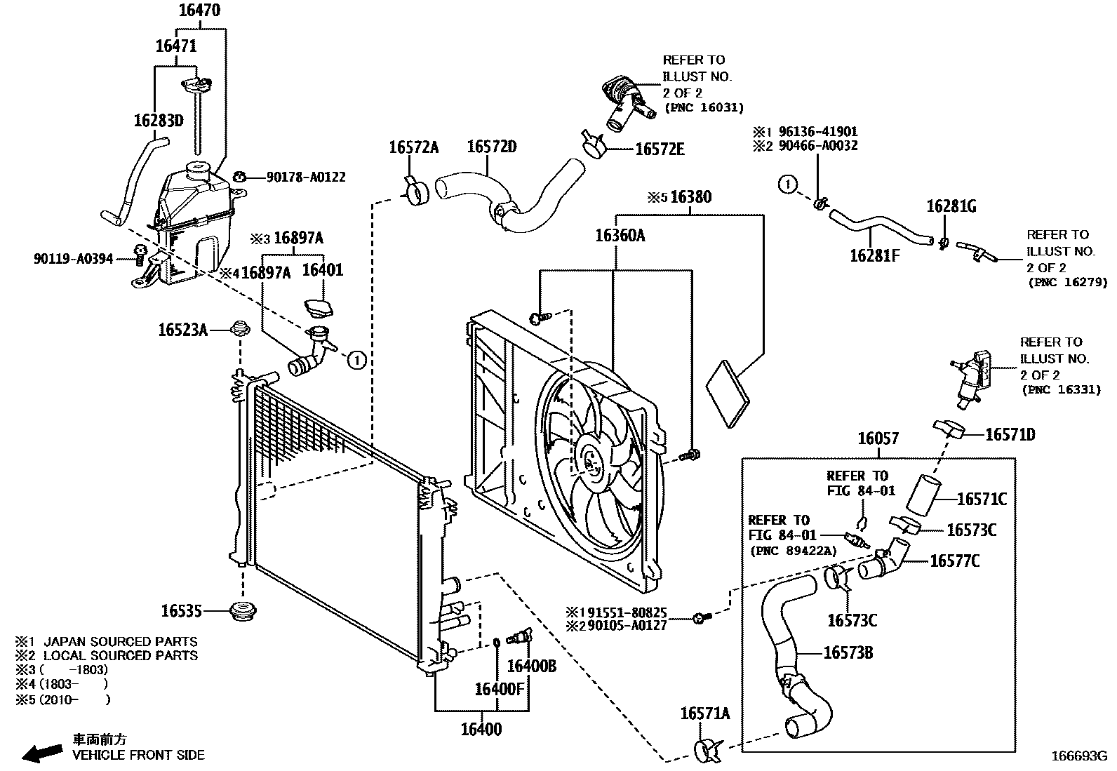 Toyota CAMRY RADIATOR & WATER OUTLET EPC diagram — 166693G
