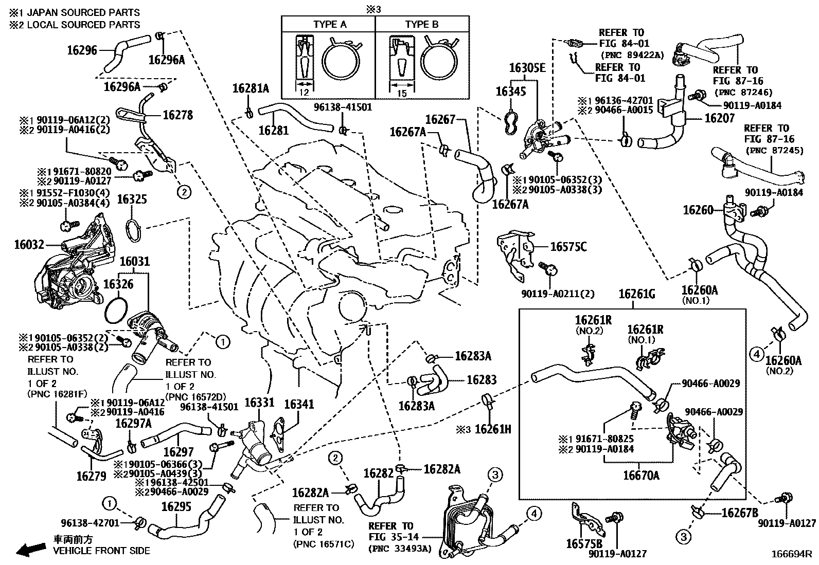 Toyota CAMRY RADIATOR & WATER OUTLET EPC diagram — 166694R