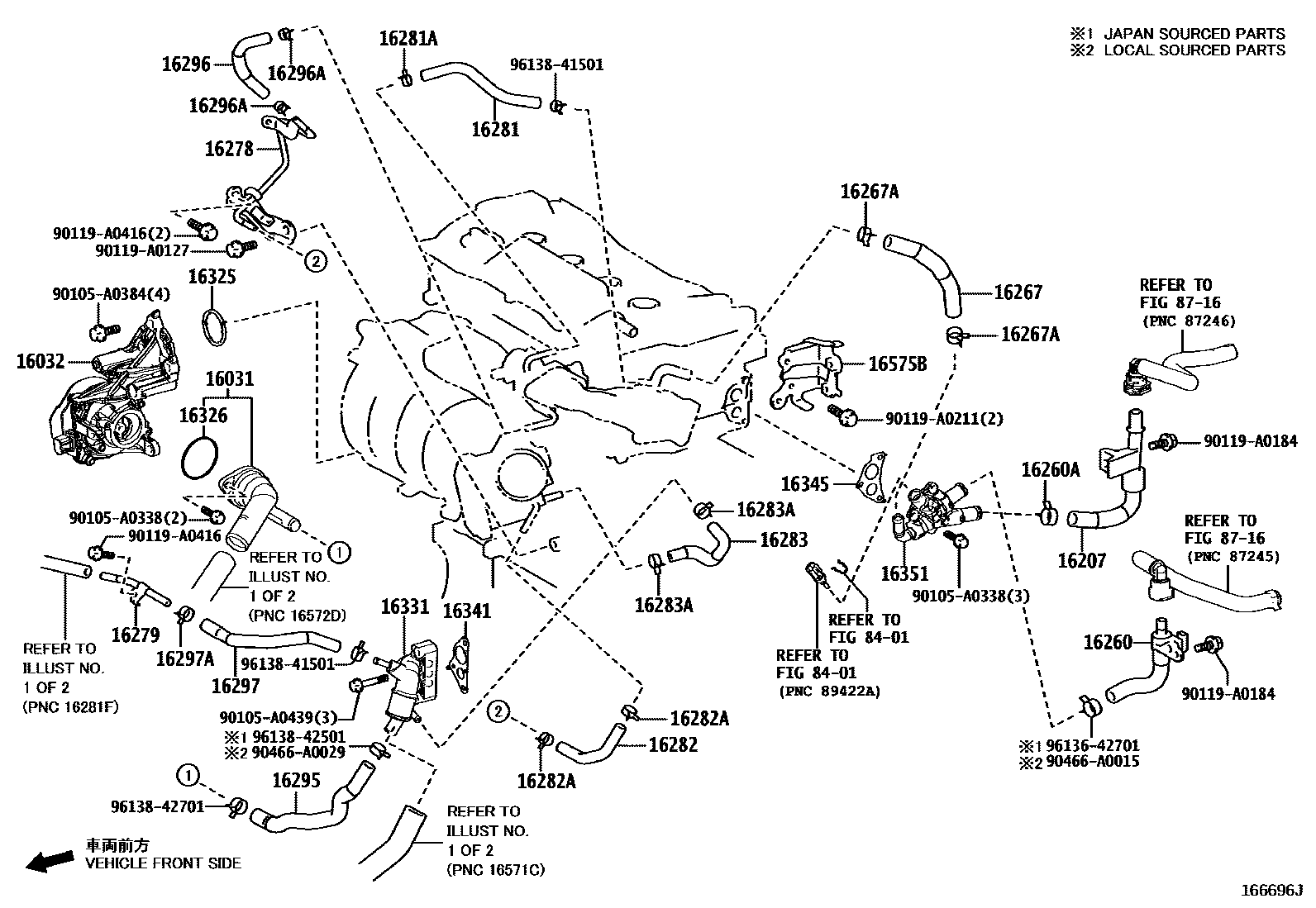 Toyota CAMRY RADIATOR & WATER OUTLET EPC diagram — 166696J