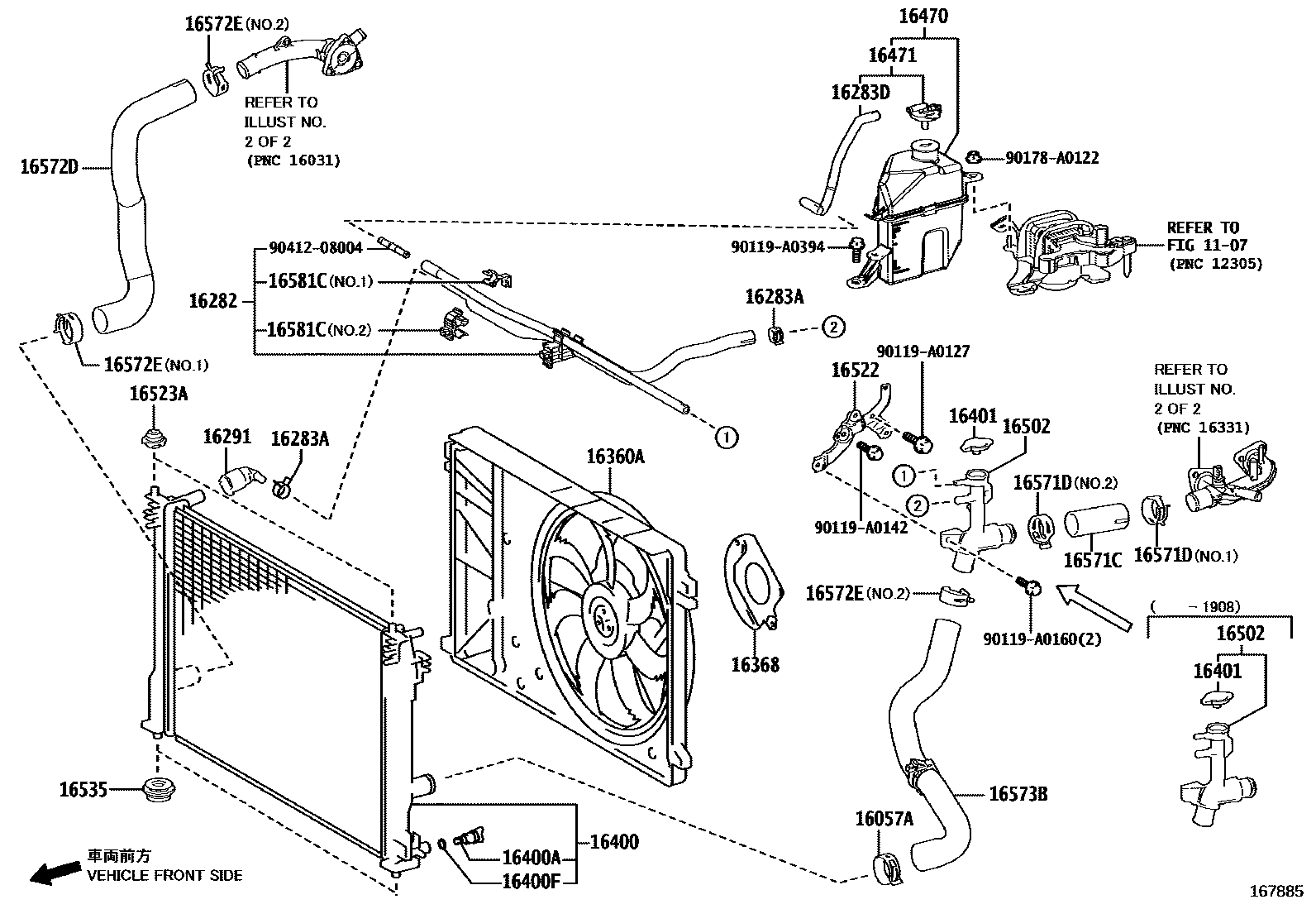 Toyota CAMRY RADIATOR & WATER OUTLET EPC diagram — 167885