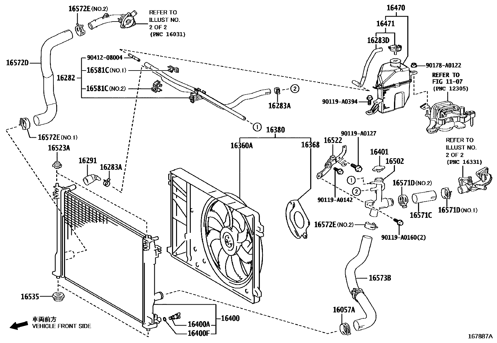 Toyota CAMRY RADIATOR & WATER OUTLET EPC diagram — 167887A
