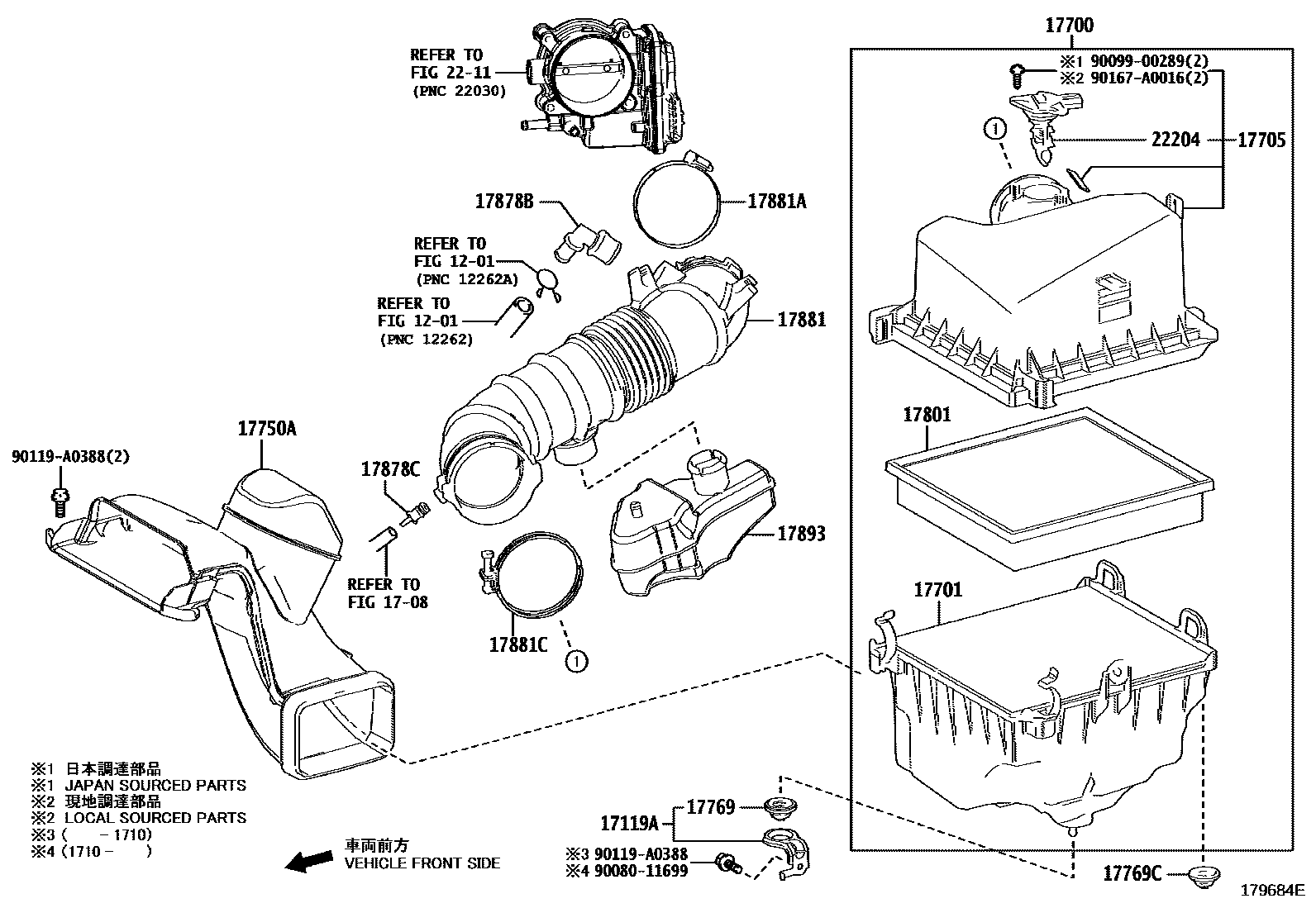 Toyota CAMRY Air Cleaner EPC diagram — 179684E