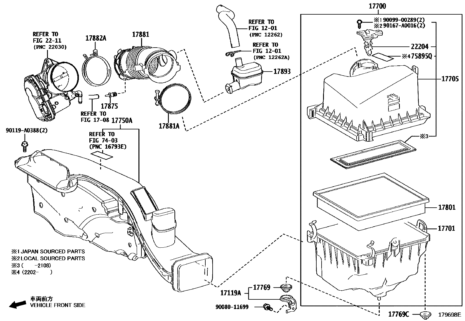 Toyota CAMRY Air Cleaner EPC diagram — 179698E