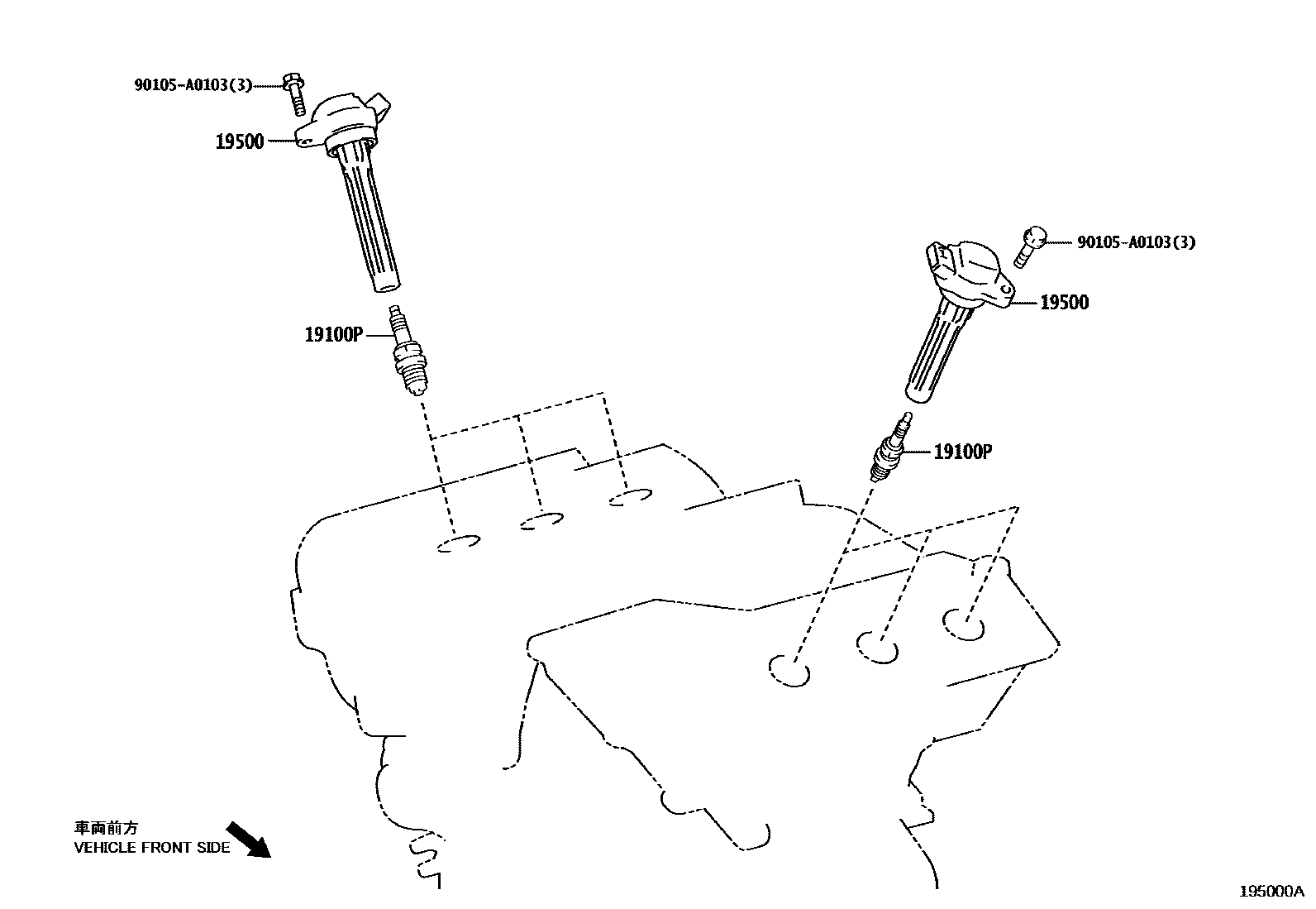 Toyota CAMRY 点火线圈和火花塞 EPC diagram — 195000A