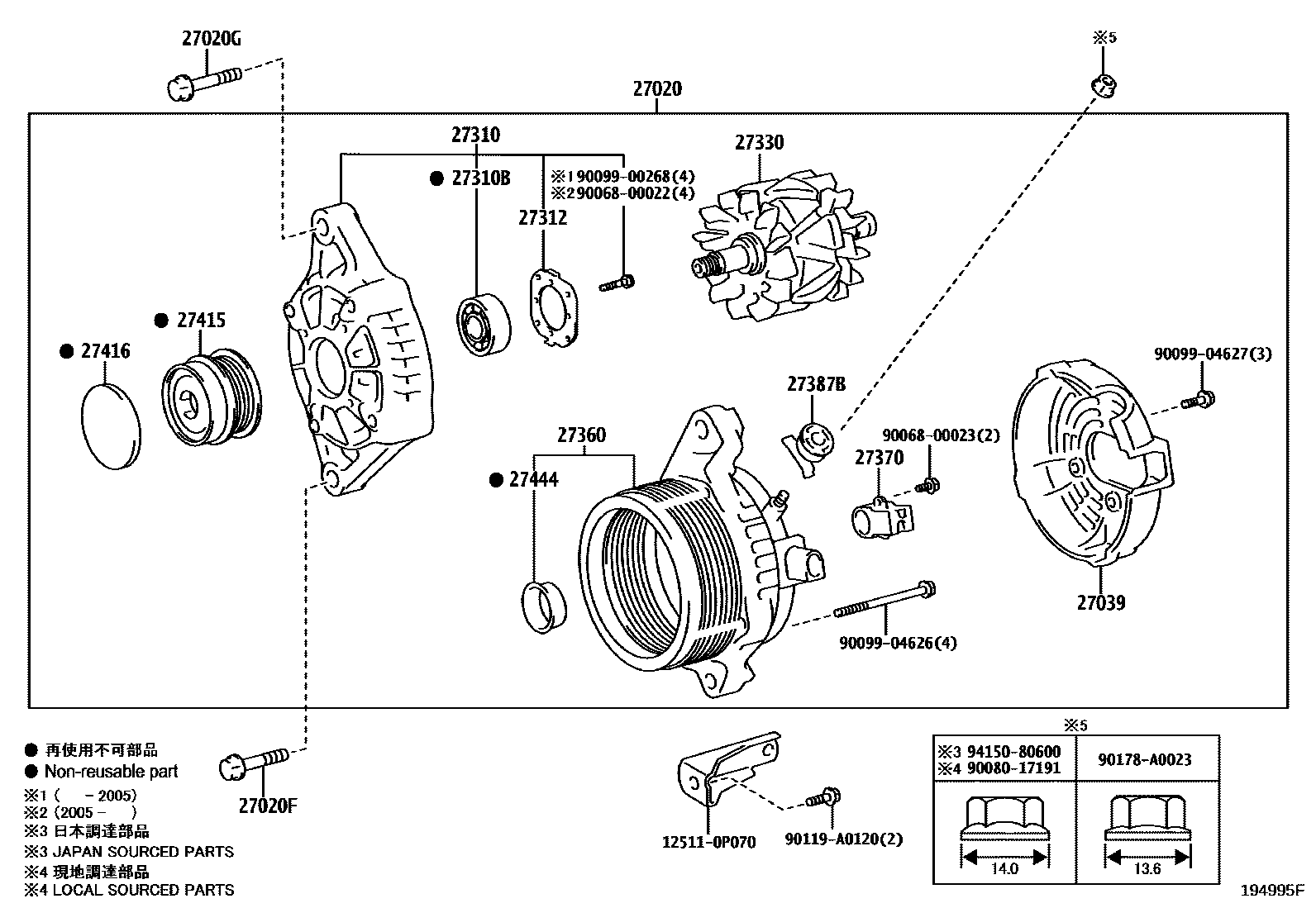 Toyota CAMRY Alternator EPC diagram — 194995F