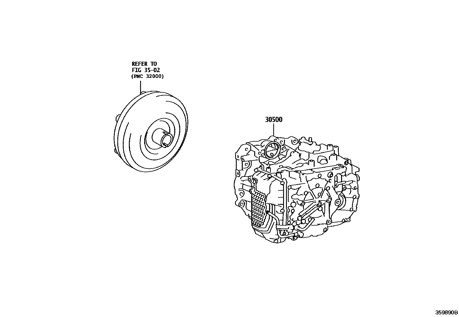 Toyota CAMRY 传动桥或变速器总成和衬垫组件(ATM) EPC diagram — 359890B