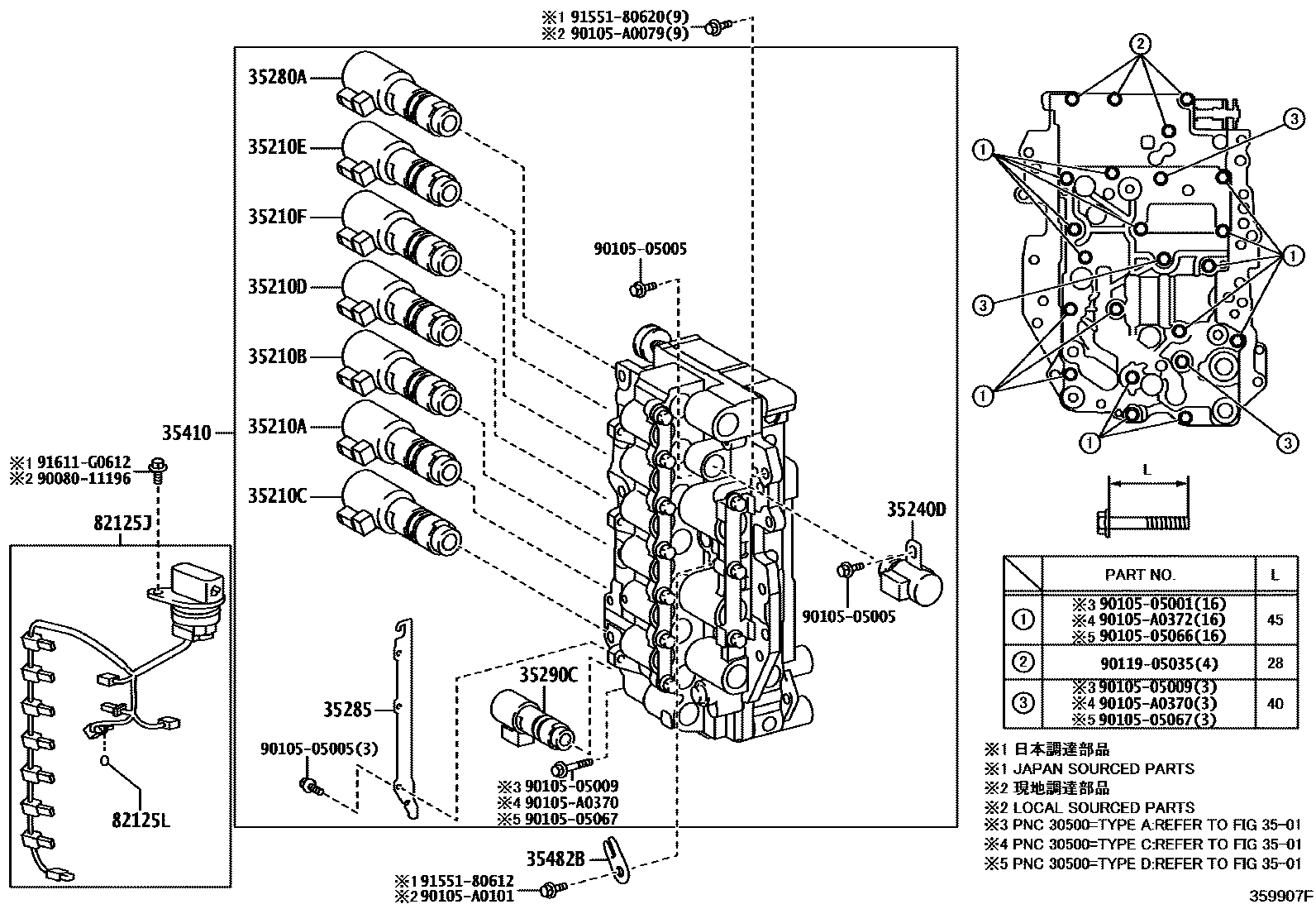Toyota CAMRY 阀体和滤油网(ATM) EPC diagram — 359907H